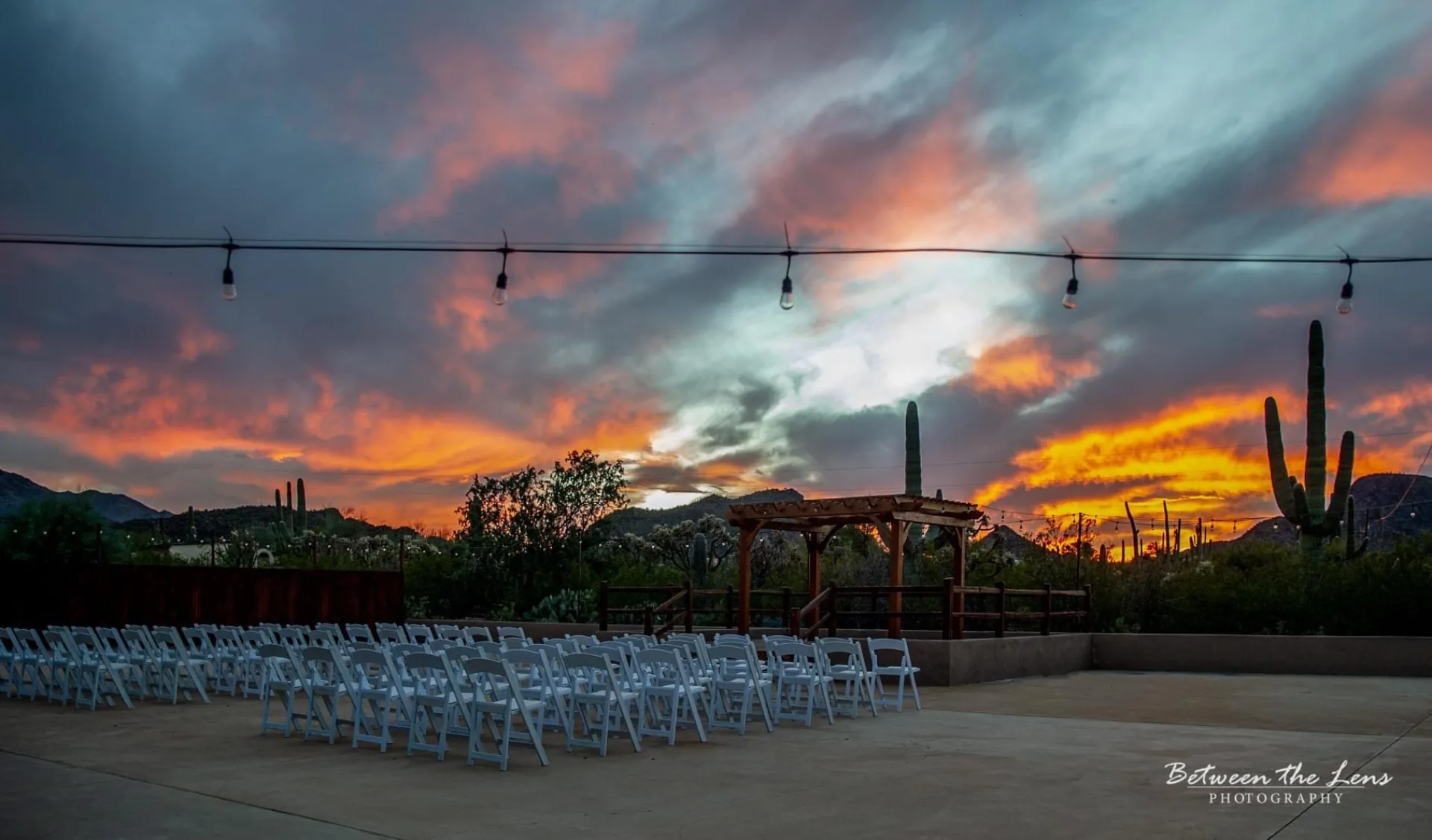 Outdoor ceremony setup with chairs and altar at Wild Horse Ranch, ceremony layout guide