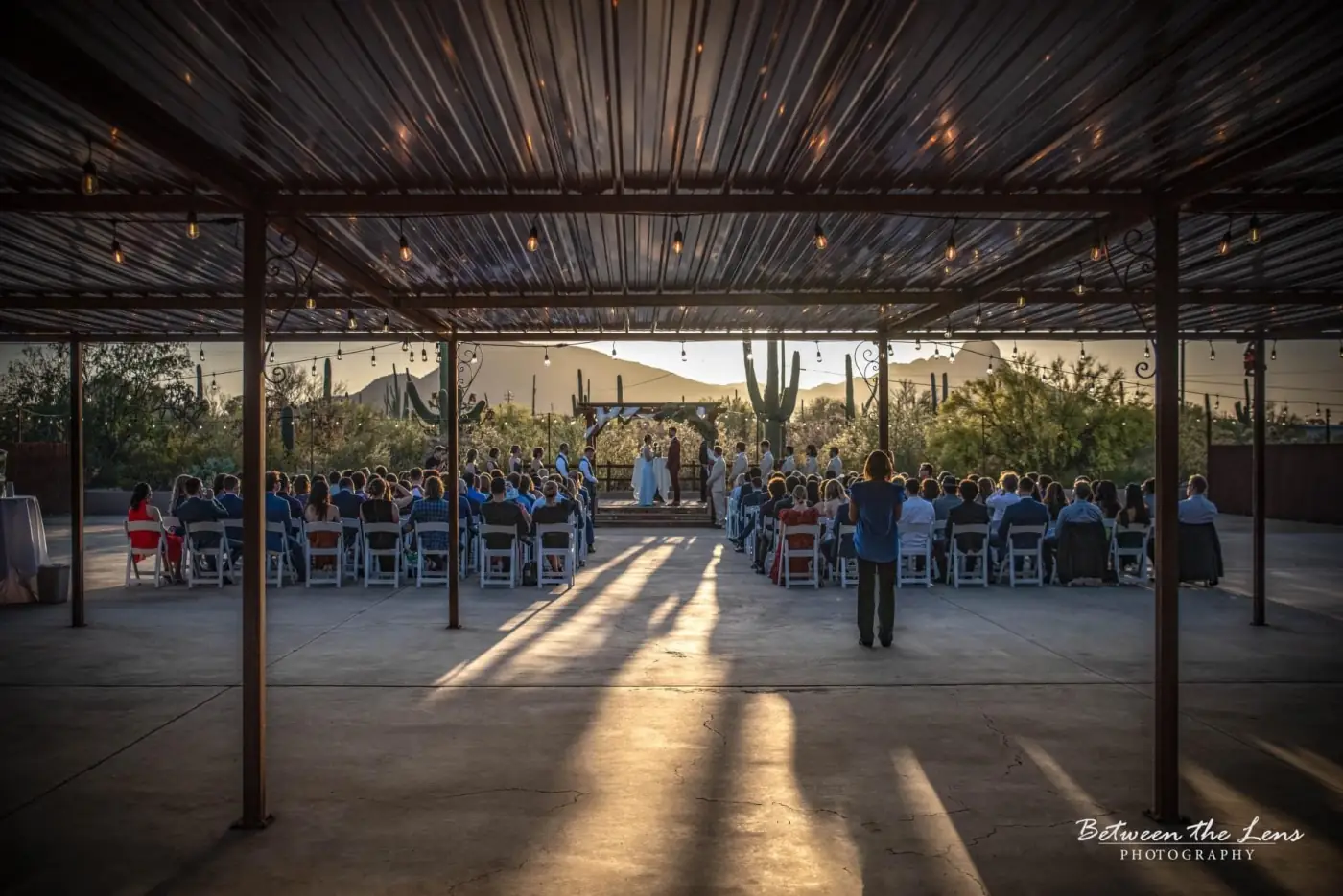 Desert sunset ceremony at Wild Horse Ranch, Tucson wedding planning timeline